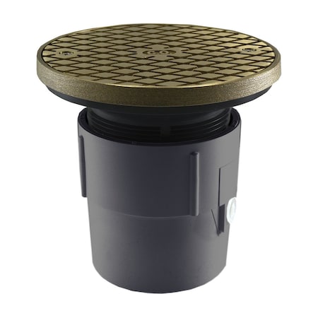 Jones Stephens 3inX4in PVC Pipe Fit Base Cleanout with 3-1/2in Plastic Spud and 6in Nickel Bronze Cover with Ring C59016